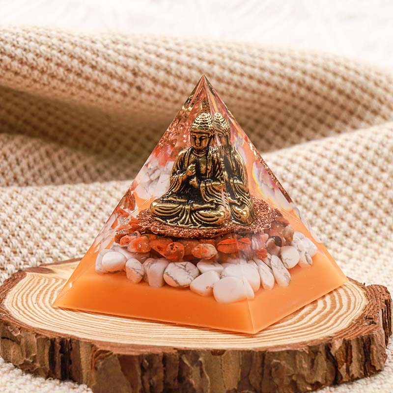 Pyramide d'orgone de Bouddha énergétique en agate rouge Olivenorma avec turquoise blanche