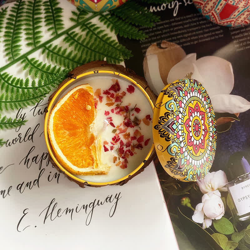 Bougie d'aromathérapie aux fleurs séchées naturelles