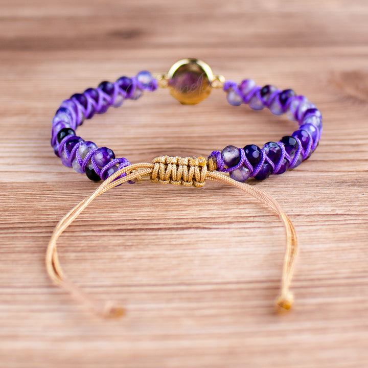 Bracelet tissé pour femme en agate violette Olivenorma