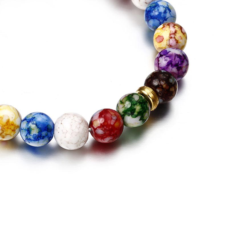 Bracelet de yoga en pierre d'agate colorée avec sept chakras