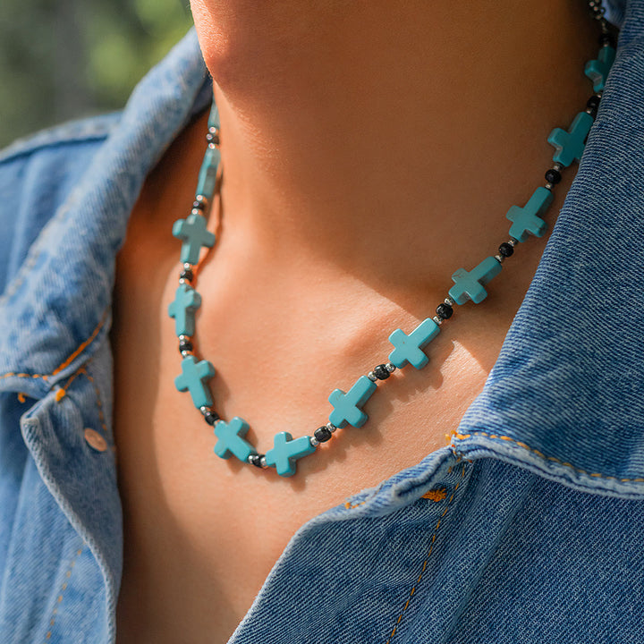 Collier à brins croisés en turquoise Olivenorma