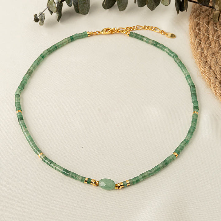 Collier de perles fait main en pierre naturelle d'aventurine verte Olivenorma