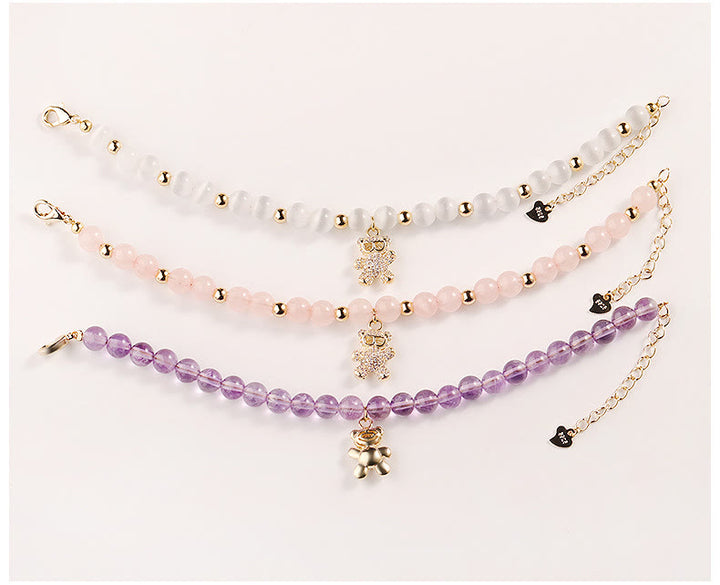 Bracelet à breloques en forme d'ours en cristal d'améthyste Olivenorma de 6 mm