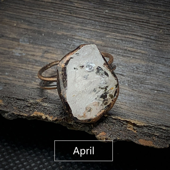 Bague ajustable en pierre brute irrégulière naturelle Olivenorma avec douze pierres de naissance