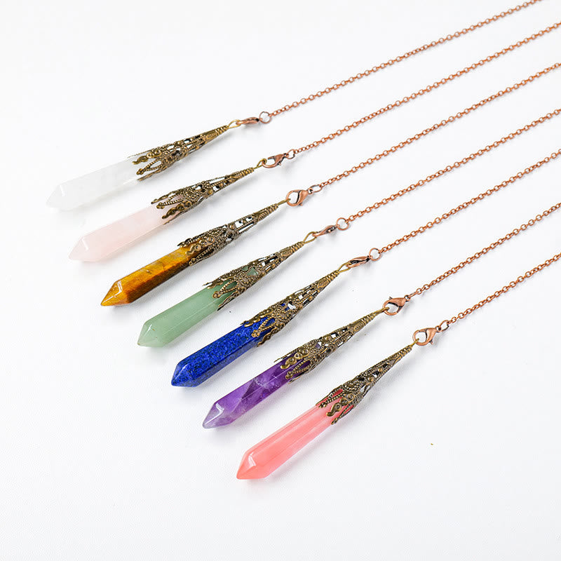 Pendule à chaîne en cuivre doré et argent avec cristaux naturels Olivenorma