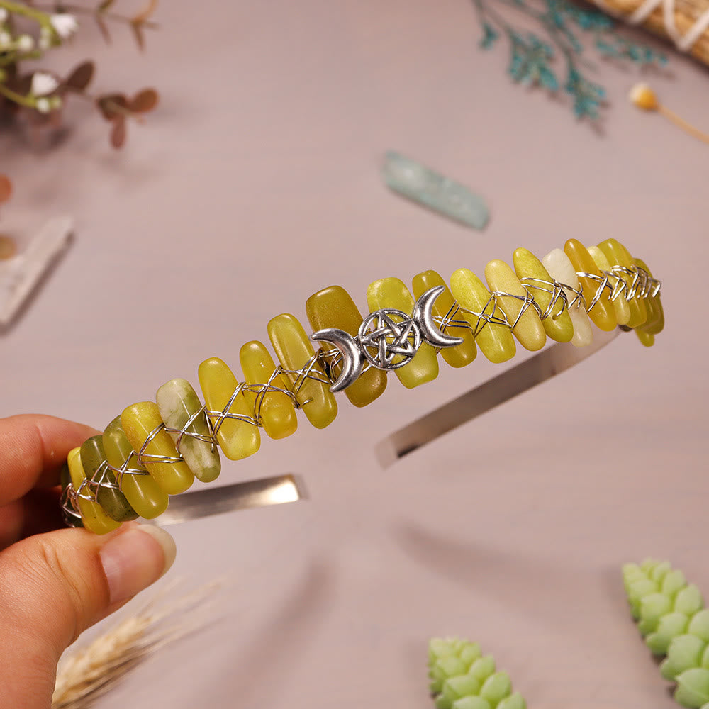 Couronne en cristal tissée en forme d'étoile de lune et de gravier naturel Olivenorma