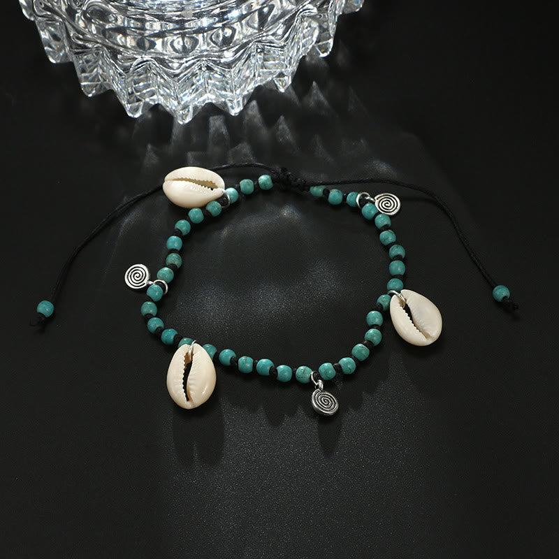 Bracelet de cheville avec pendentif en coquillage et perles turquoise naturelles Olivenorma