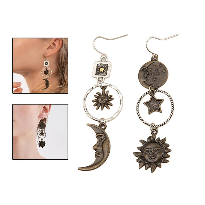 Boucles d'oreilles pendantes Olivenorma Face Sun Moon Boucles d'oreilles bohèmes