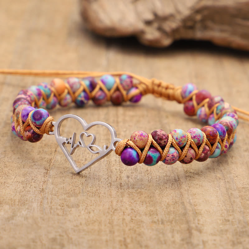 Bracelet en forme de cœur creux tissé à la main en pierre empereur violette Olivenorma Bohemia