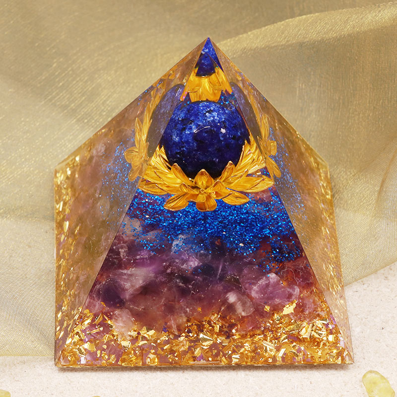 Olivenorma Améthyste Lapis Lazuli Symbole du Lotus Orgone Pyramide
