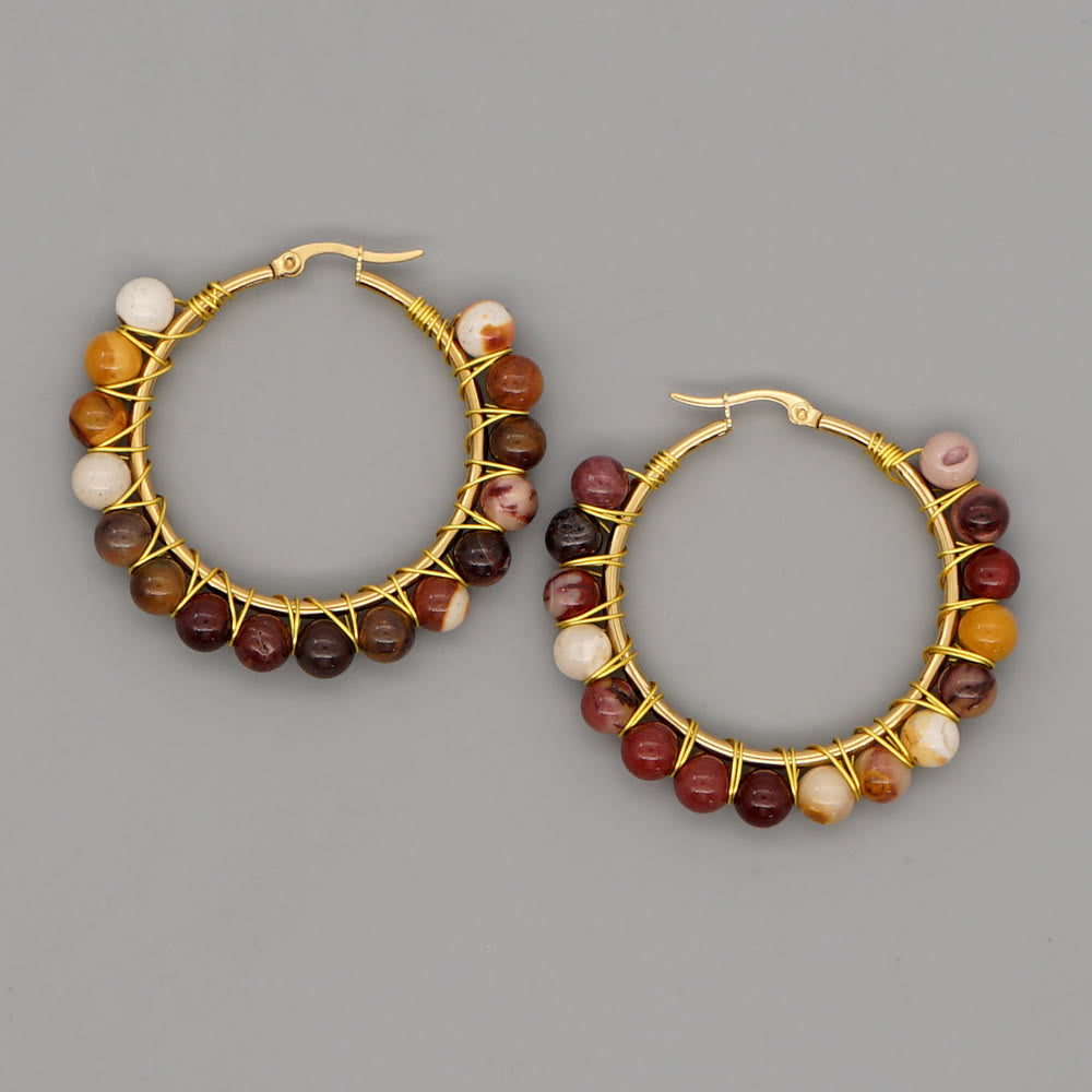 Boucles d'oreilles créoles larges en perles de cristal naturel Olivenorma Boho