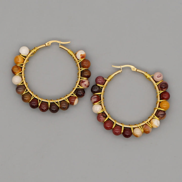Boucles d'oreilles créoles larges en perles de cristal naturel Olivenorma Boho