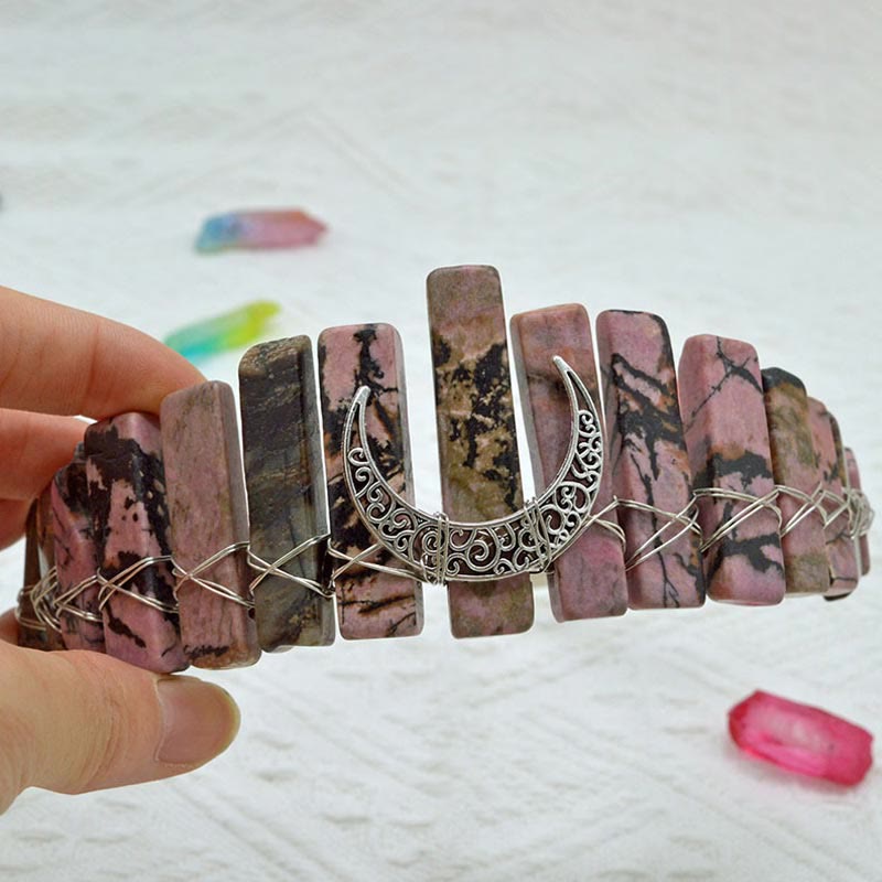 Couronne de mariée en cristal naturel avec libellule et lune Olivenorma