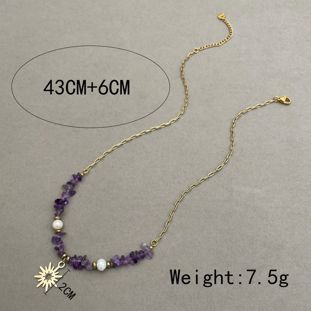 Collier pendentif étoile à 16 branches en perles d'améthyste irrégulières Olivenorma