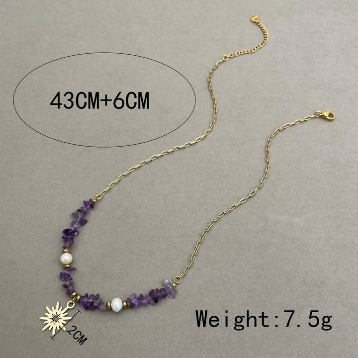Collier pendentif étoile à 16 branches en perles d'améthyste irrégulières Olivenorma