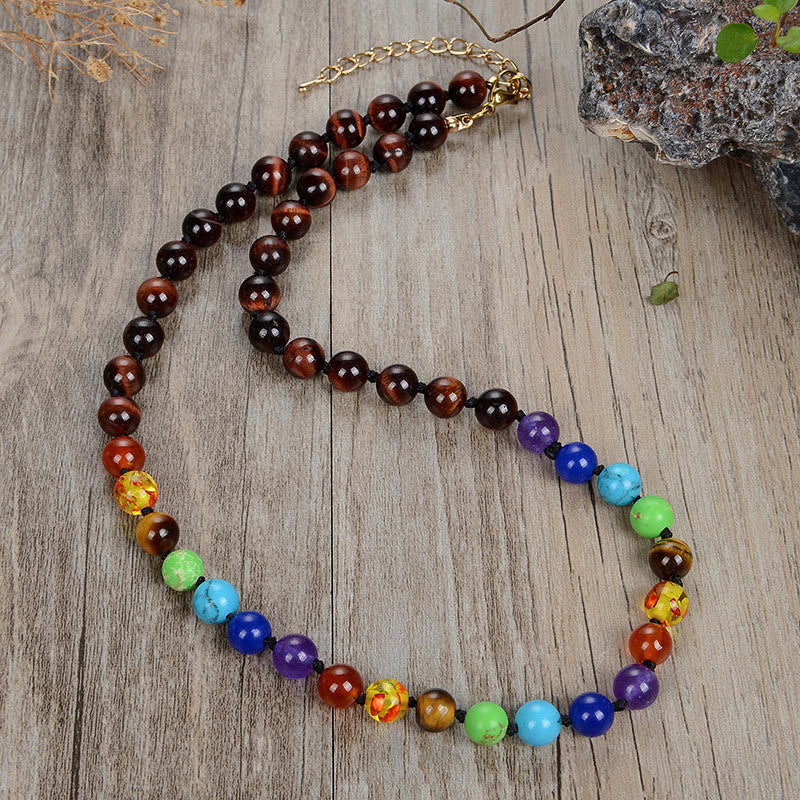 Collier de perles porte-bonheur en pierre naturelle Olivenorma 7 chakras