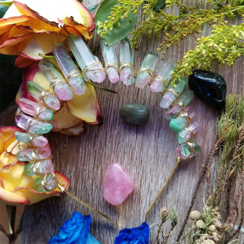 Serre-tête de mariée avec couronne arc-en-ciel en cristal naturel Olivenorma