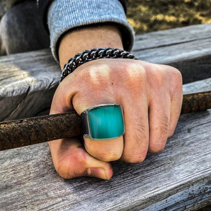 Bague en acier titane avec pierres précieuses naturelles Olivenorma