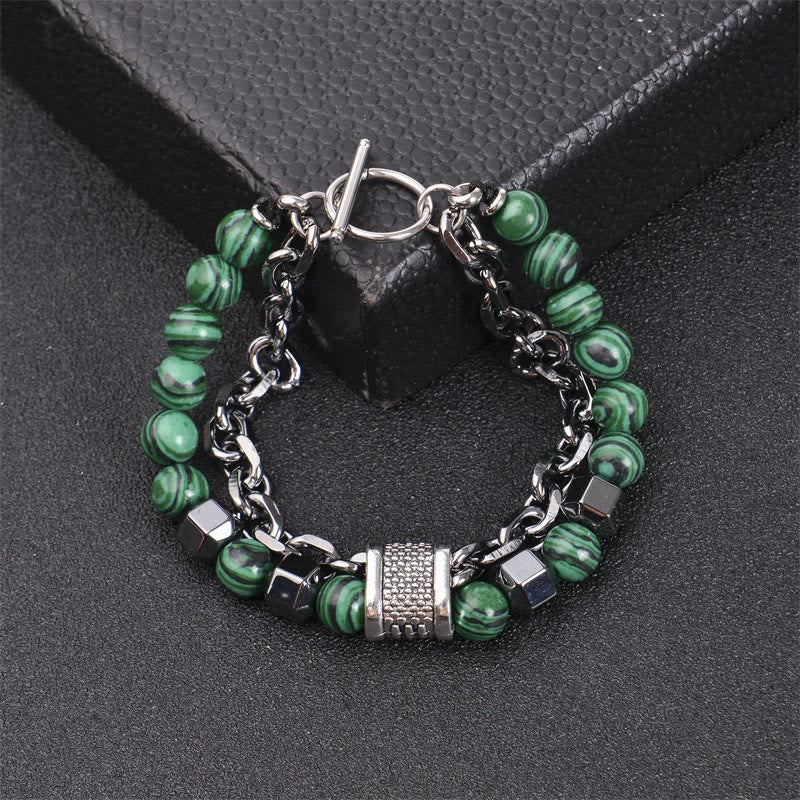 Bracelet chaîne en titane avec pierre malachite Olivenorma 8 mm