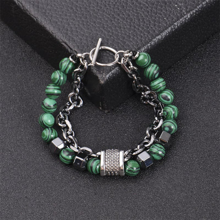 Bracelet chaîne en titane avec pierre malachite Olivenorma 8 mm