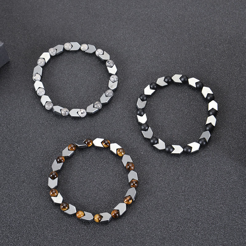 Bracelet homme en perles d'hématite et d'œil de tigre Olivenorma Arrow