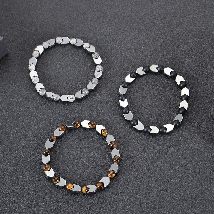 Bracelet homme en perles d'hématite et d'œil de tigre Olivenorma Arrow