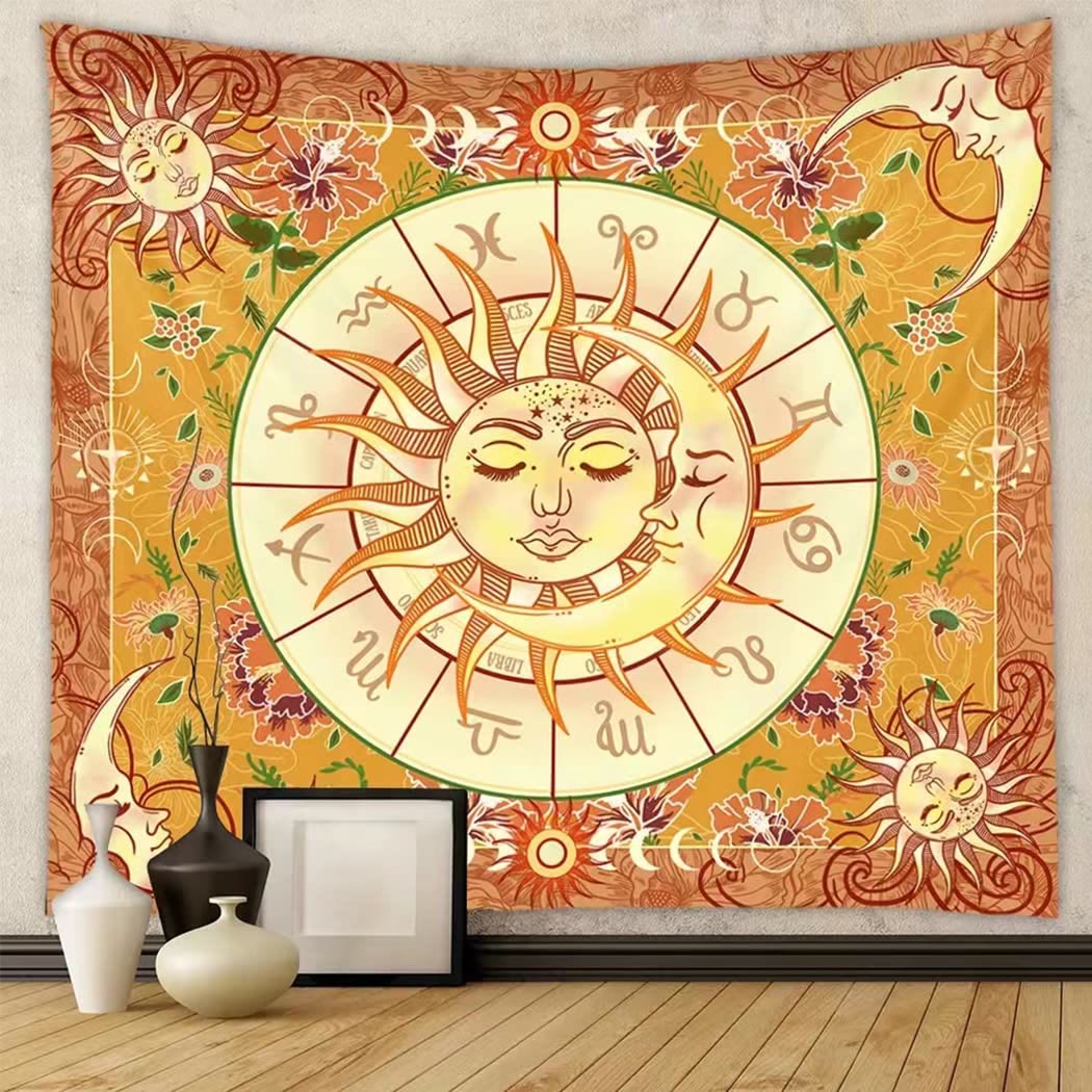 Tapisserie Boho Zodiaque Jaune Soleil Olivenorma