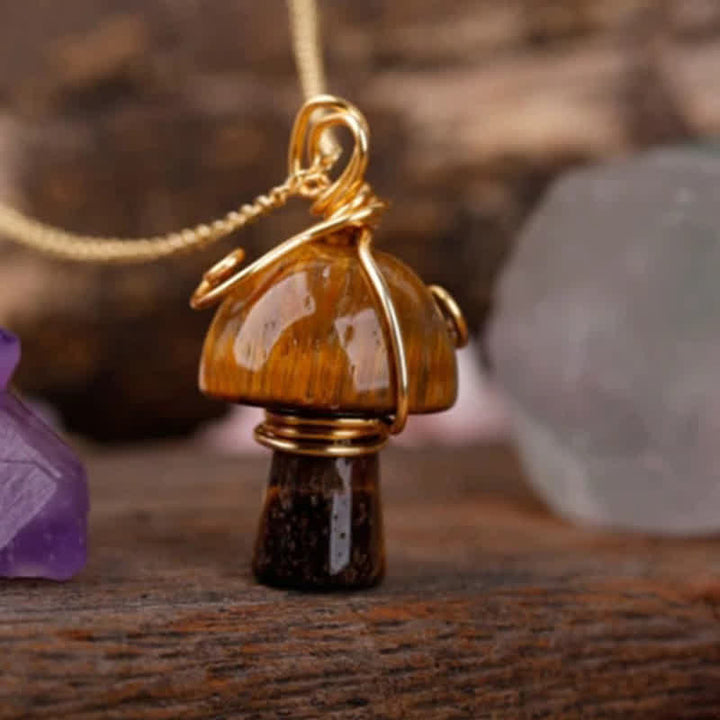 Collier champignon porte-bonheur en cristal naturel Olivenorma