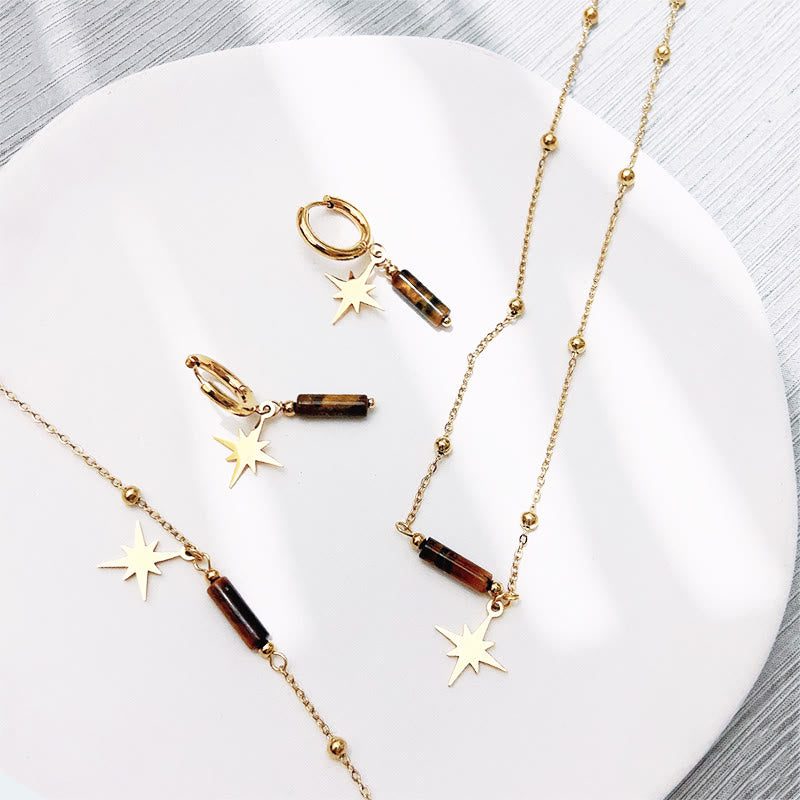 Collier et bracelet avec pendentif étoile en œil de tigre naturel Olivenorma