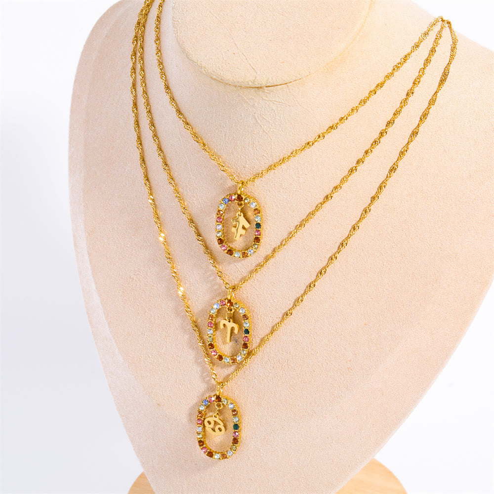 Collier constellation du zodiaque ovale ajouré en zircon Olivenorma