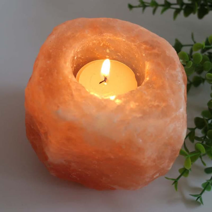 Bougeoir romantique sculpté à la main Olivenorma Lampe de sel rose de l'Himalaya