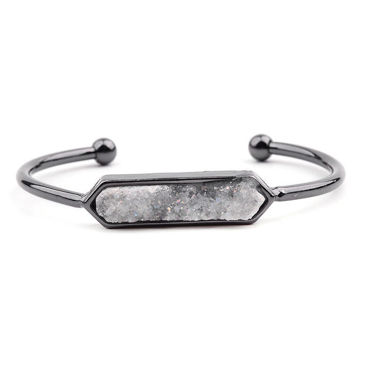 Bracelet manchette en cuivre et métal avec grappe de cristaux naturels Olivenorma