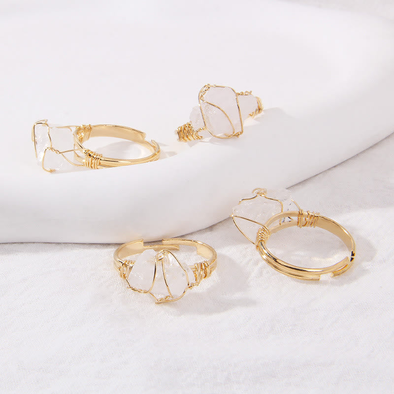 Bague en pierre précieuse naturelle irrégulière enroulée en fil de fer brut Olivenorma