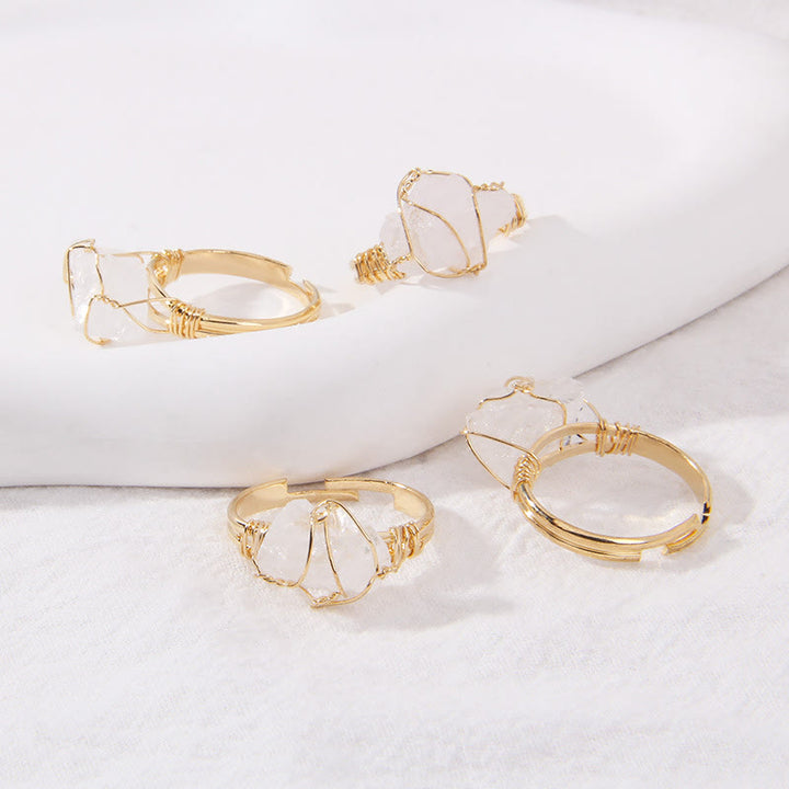 Bague en pierre précieuse naturelle irrégulière enroulée en fil de fer brut Olivenorma