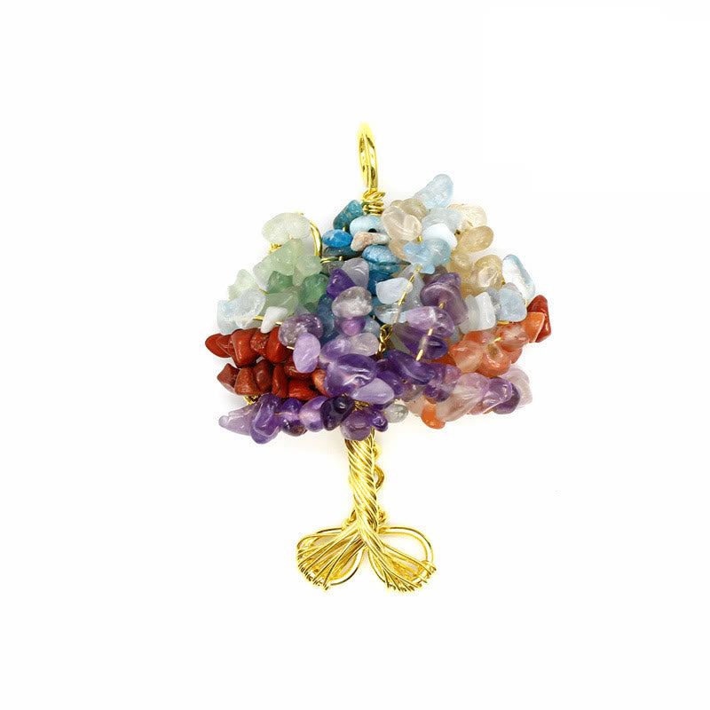 Collier pendentif arbre de vie chakra gravier cristal Olivenorma