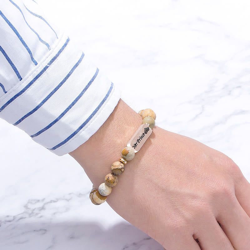 Bracelet gravé en 2 pièces avec pierres précieuses naturelles Olivenorma His Princess Her Prince