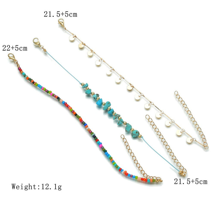 Bracelet de cheville bohème en perles de couleur turquoise Olivenorma