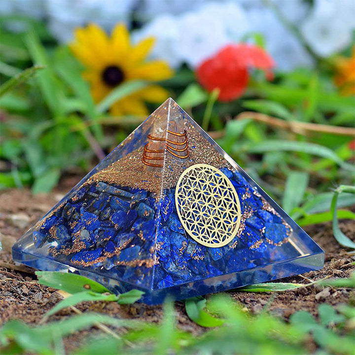 Pyramide d'orgone fleur de vie en lapis-lazuli Olivenorma