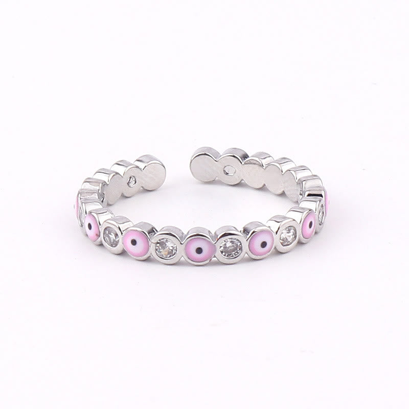 Bague ajustable en zircon blanc avec mauvais œil coloré Olivenorma