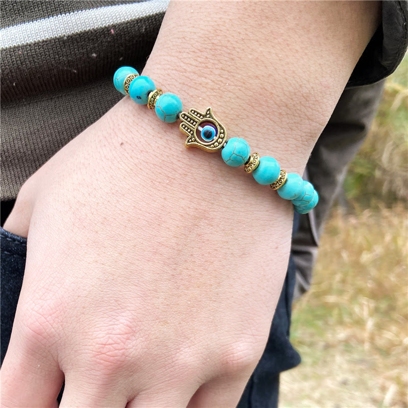 Bracelet homme Olivenorma Evil Eye Hamsa 8 mm en perles naturelles