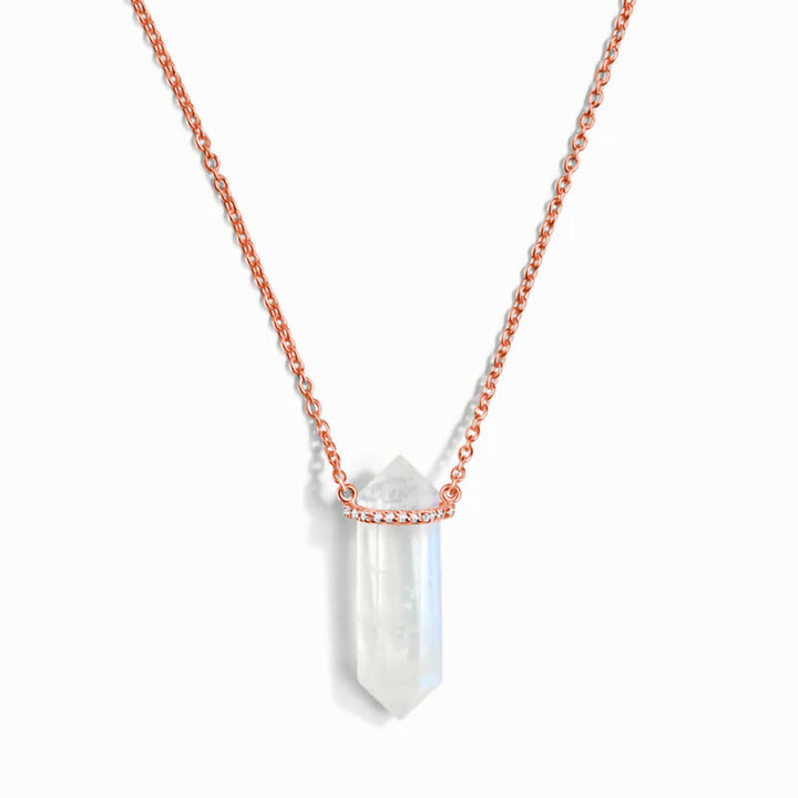 Collier en quartz transparent hexagonal Olivenorma en argent et or rose