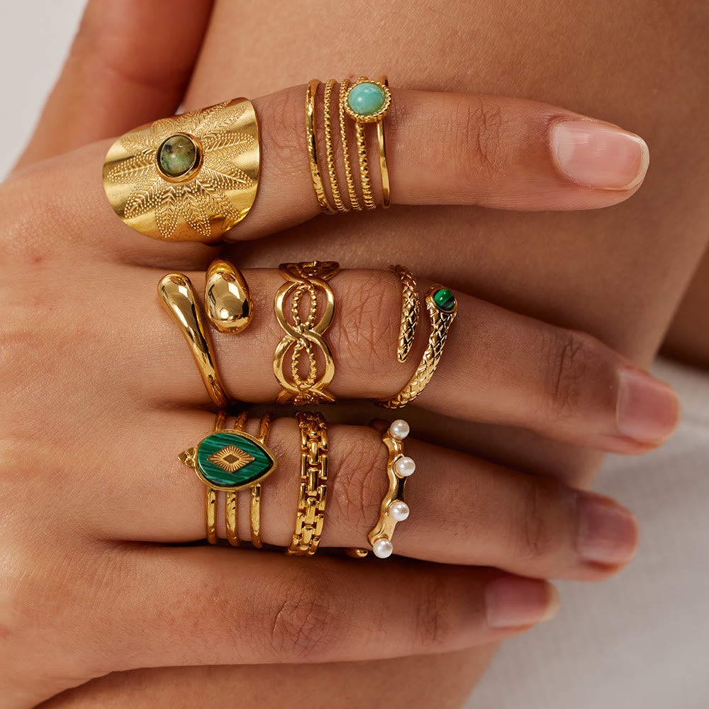 Bague irrégulière ajustable en malachite naturelle Olivenorma