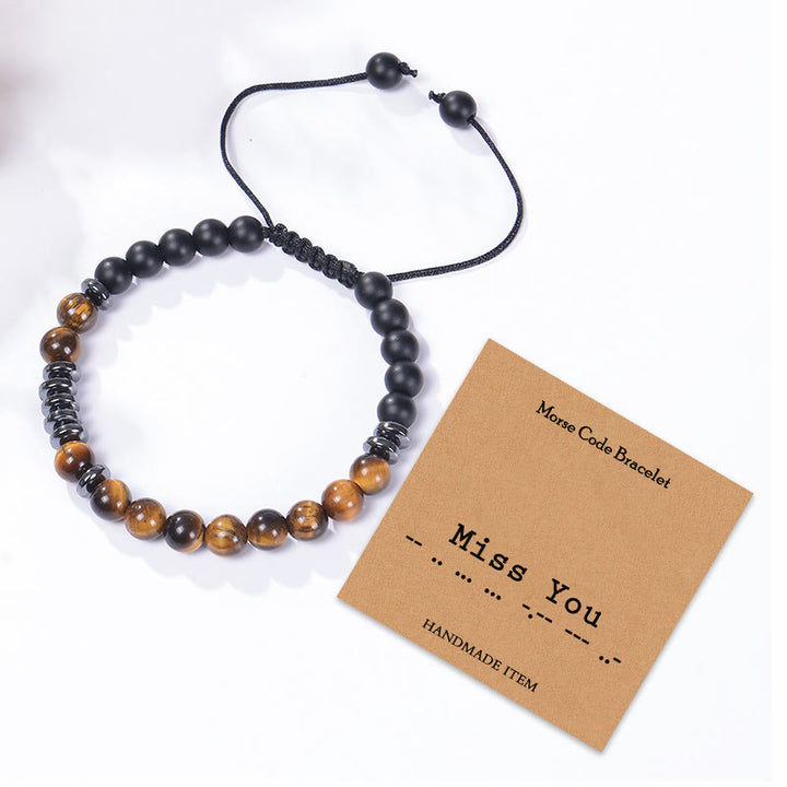 Bracelet homme en perles d'oeil de tigre bleu naturel de 6 mm Olivenorma