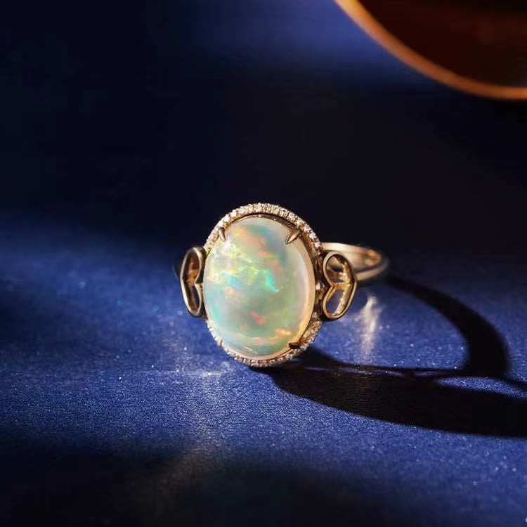 Bague ajustable Olivenorma Big Opal Side Love Design