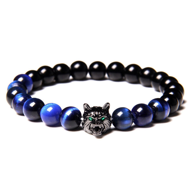 Bracelet Loup Oeil de Tigre Bleu Nuit Olivenorma
