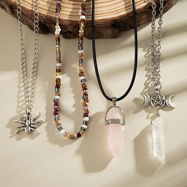 Ensemble de colliers avec pendentif arbre de vie en quartz naturel et hamsa Olivenorma