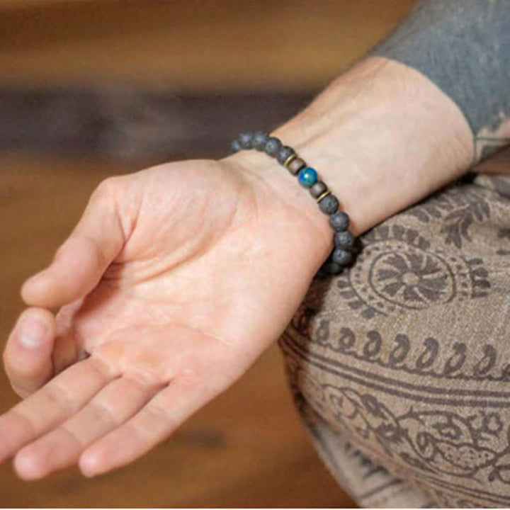 Bracelet énergétique pour homme en perles de bois et pierres naturelles de 8 mm Olivenorma