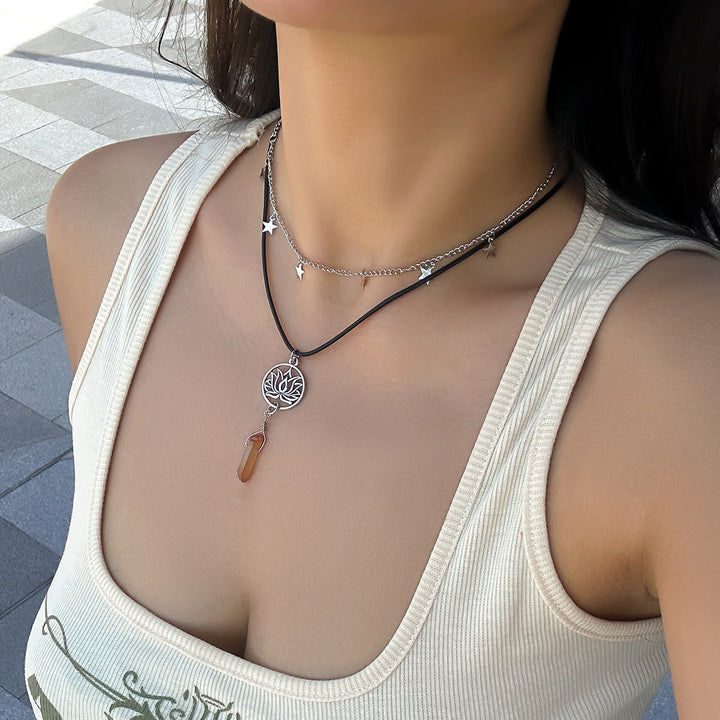 Ensemble de colliers avec pendentif en pierre naturelle Arbre de vie et mauvais œil Olivenorma