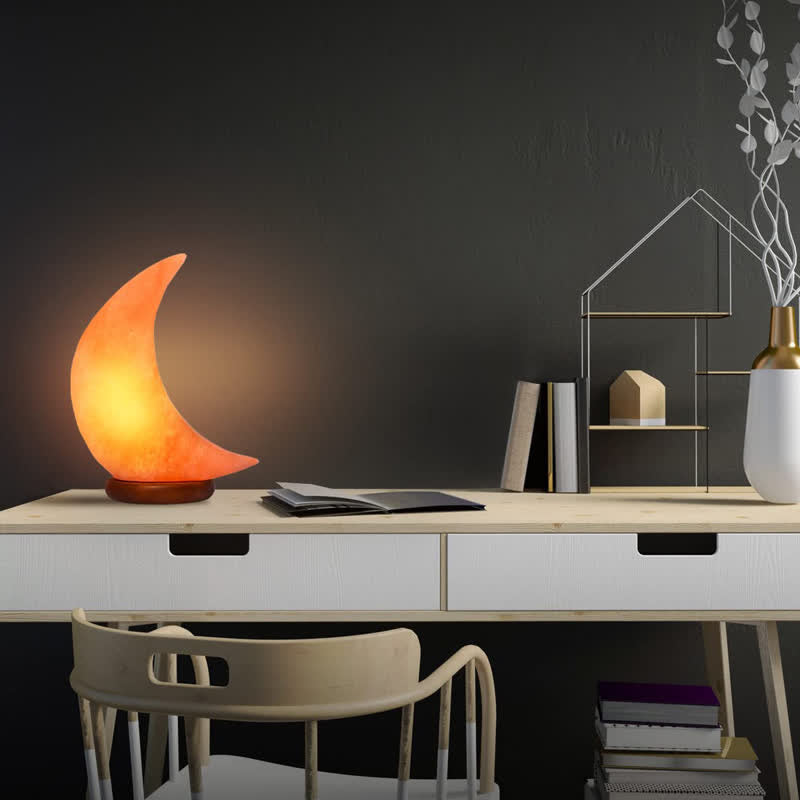 Lampe de sel rose de l'Himalaya en forme de croissant de lune Olivenorma