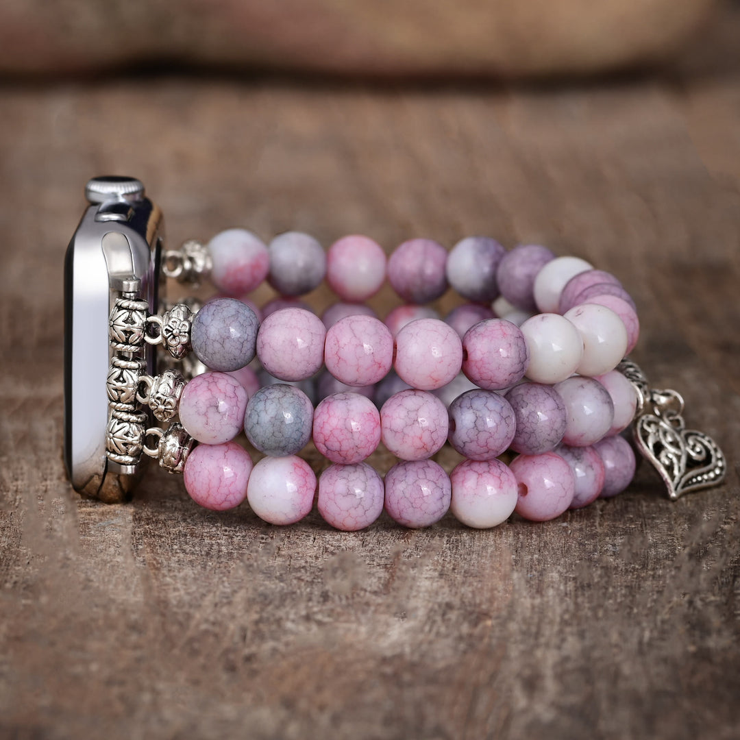 Bracelet de montre Apple en corde élastique perlée avec rhodochrosite Olivenorma